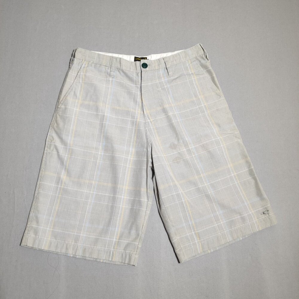 O'Neill flat front shorts men's size 31 grey colour plaid pattern summer casual